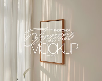 May include: A wooden frame mockup with a white background and the text "PHOTOSHOP Frame MOCKUP DIN A RATIO" in white.