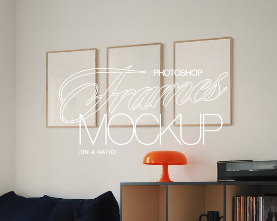 Three Frame Photoshop Mockup for Art and Printables | A3 PSD Frame Mockup in Retro Scene | Set of ISO Three Frames Mockup