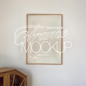 DIN A Wood Frame Mockup for Photoshop in Minimalist Interior Scene | A2 Frame Mockup PSD Template | Vertical Poster Mockup