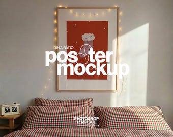Vertical DIN A Poster Mockup: Photoshop Frame Template Festive Bedroom Scene (Digital Download)