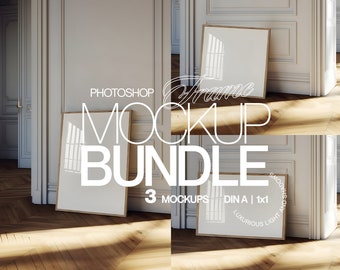 3er Pack Rahmen Mockup | DIN A, Quadratischer Rahmen Mockup Vorlage für Drucke und Kunstwerke | Vertikal, Horizontal und 1x1 Rahmen PSD Vorlage