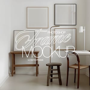 Modèle de maquette de cadre 1 x 1 pour l'affichage carré d'oeuvres d'art et d'impressions | Maquette PSD à cadre carré dans une scène de studio minimaliste