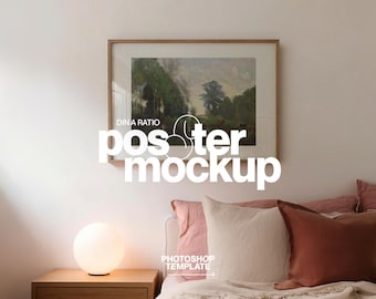 Landscape Frame Mockup: DIN A Poster Template Sweet Bedroom Scene for Photoshop (Digital Download)