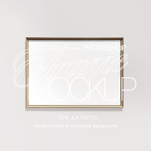 Metallic Vintage Frame Mockup PSD for Prints and Artwork, Simple Gold Frame Template for Photoshop with Minimal Background