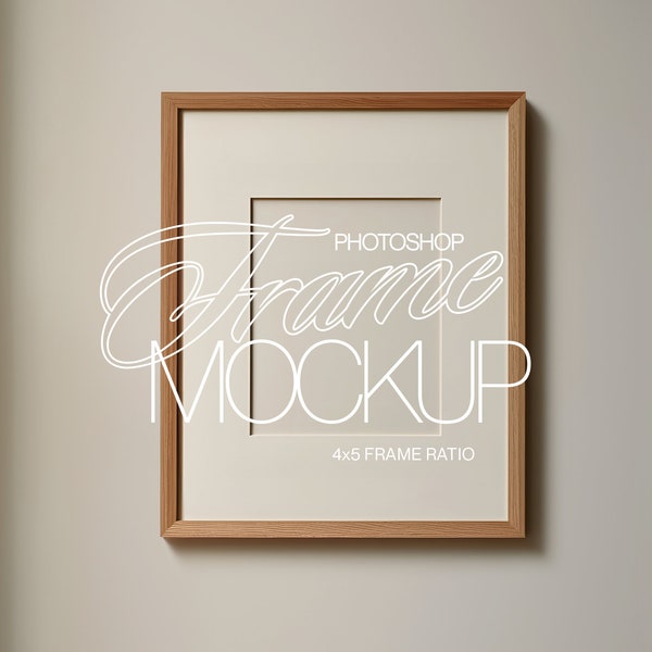4x5 Vertical Frame Mockup for Photoshop | Wood Frame Digital Mockup Template | Simple Frame PSD for Artwork and Prints