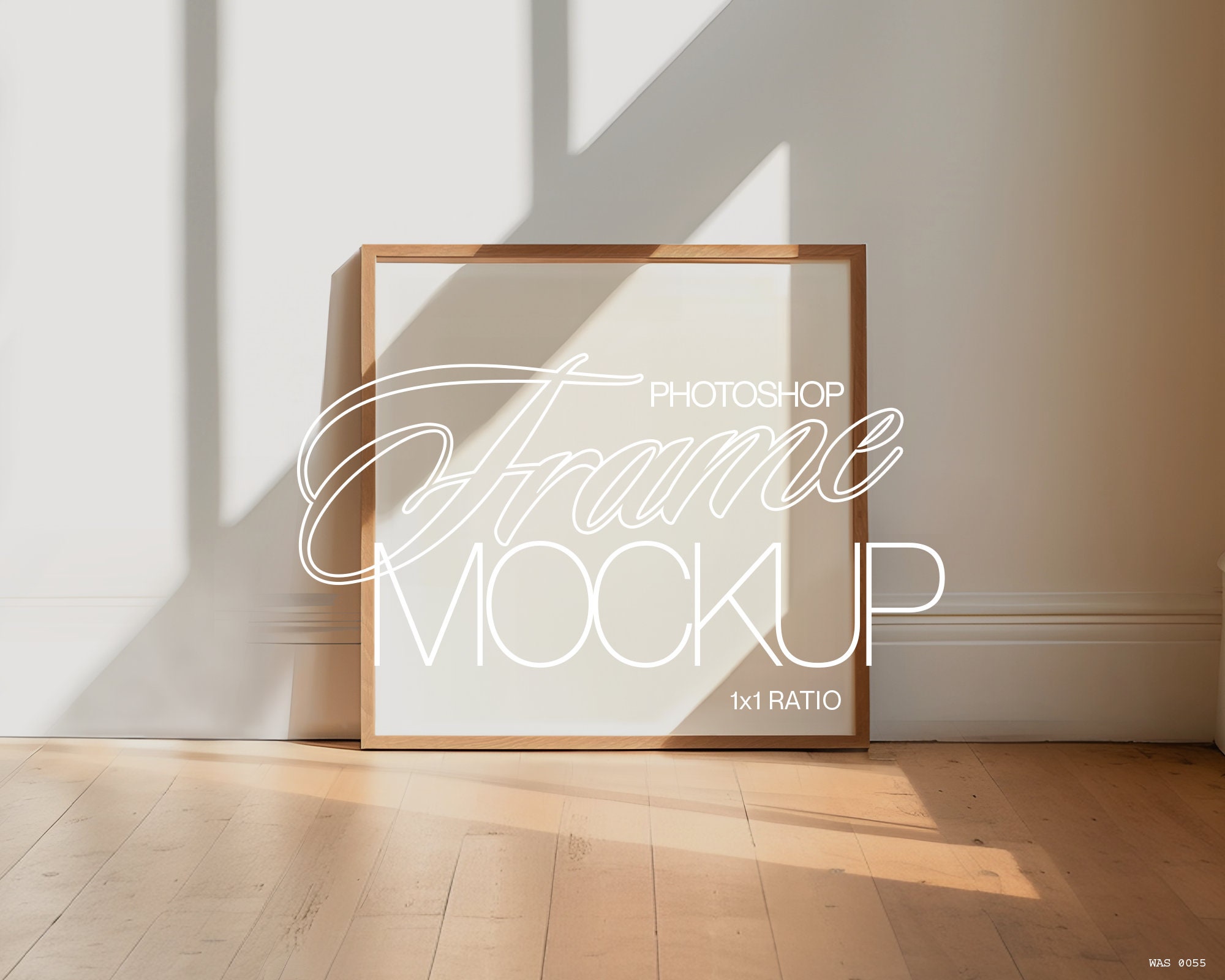 Frame Mockup Square | Square Wood Frame Leaning on Wall Template for Photoshop | Wood Frame Simple PSD for Prints and Artwork