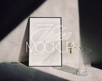 DIN A Photoshop Video Frame Mockup for Art and Prints Display | Subtle Flower animation with ISO Wall Art Black Frame PSD Mockup Template