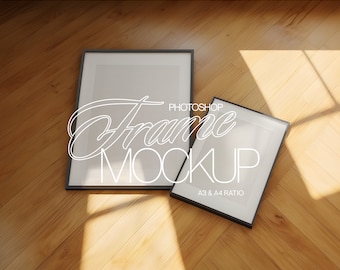 A3 and A4 Black Frame Photoshop Mockup Template in Luxurious Scene | DIN A Frame PSD Template for Art and Poster Display