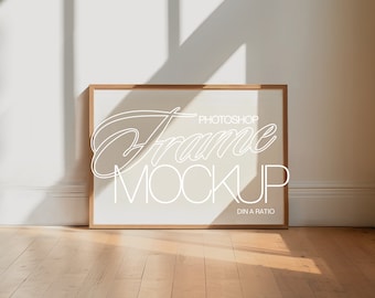 DIN A Horizontal Frame Mockup | Frame Leaning on Wall Template for Photoshop | Wood Frame PSD for Prints and Artwork