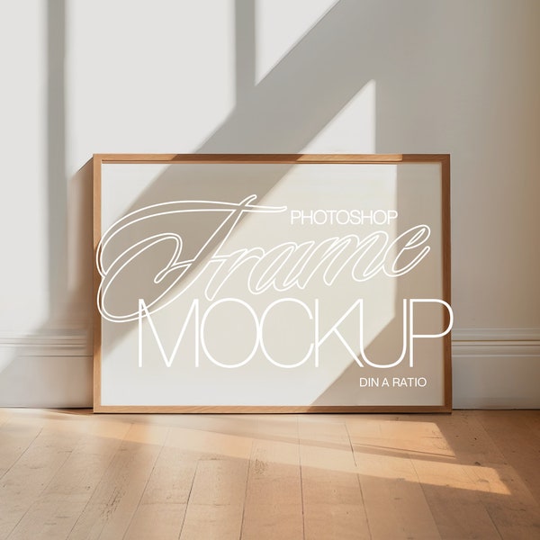 DIN A Horizontal Frame Mockup | Frame Leaning on Wall Template for Photoshop | Wood Frame PSD for Prints and Artwork