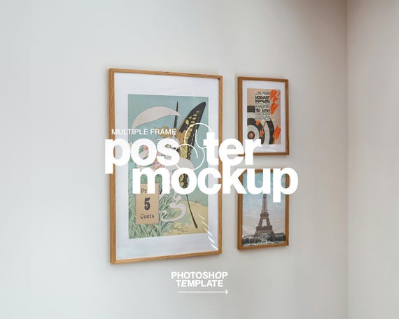 Multiple Frame Mockup: A2 and A4 Poster Gallery Wall Template in Minimalist Scene for Photoshop (Digital Download)