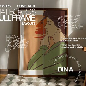 DIN A Frame Ratio Photoshop Mockup Bundle of Four Interior Scenes | Warm and Classic Frame PSD Template Pack for Wall Art Display image 6