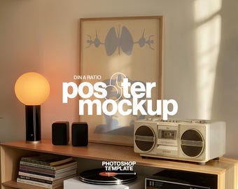 Vertical Leaning Poster Mockup for Photoshop: DIN A Frame Template in Retro Scene (Digital Download)