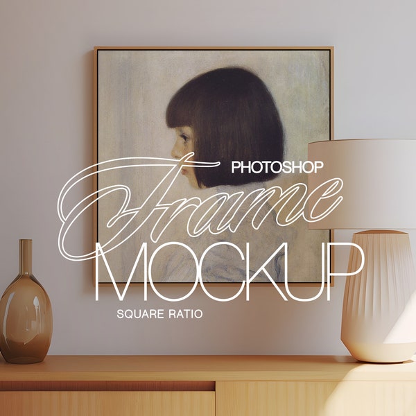 Photoshop 1x1 Frame Mockup Template for Art and Printables | Square Frame PSD Mockup Classic Pastel Interior Scene