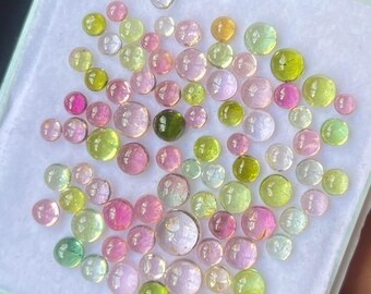 Natuurlijke tweekleurige toermalijncabochon Kavel: ronde edelsteenkapjes (3 mm-6 mm)