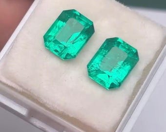 AAA+ Hydrothermal Emerald Octagon Pair: Lab Grown Gemstones (7x9 MM) Personalized Gift