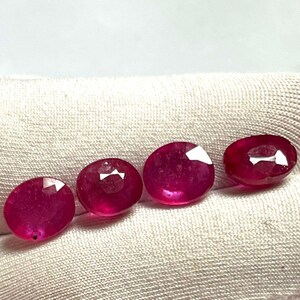 4 Oval Ruby Gemstones: Glass Filled, Jewelry Making (10x6 to 8x7MM)