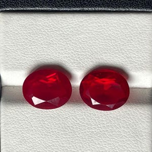 Red Glass Gemstone Pair: Faceted Oval Cut Stones (10x8 MM)