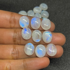 Natural Rainbow Moonstone Cabochon Lot: Oval Gemstone, 8x10mm