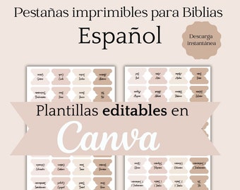 Pastel tabs for bibles in Spanish, download and print. Includes a Canva template to edit colors and letters to your liking.