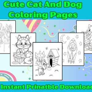 52 Cute Cats And Dogs Coloring Pages, Instant Download
