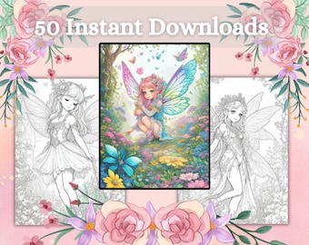 50 Enchanting Forest Fairies Printable Coloring Pages, Instant Download