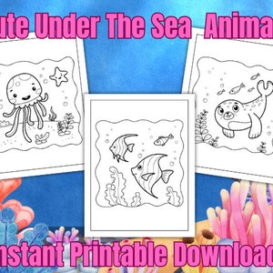 9 Cute Under The Sea Animals Coloring Pages, Instant Printable Download