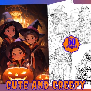 50 Cute And Creepy Halloween Coloring Pages, Instant Printable Download