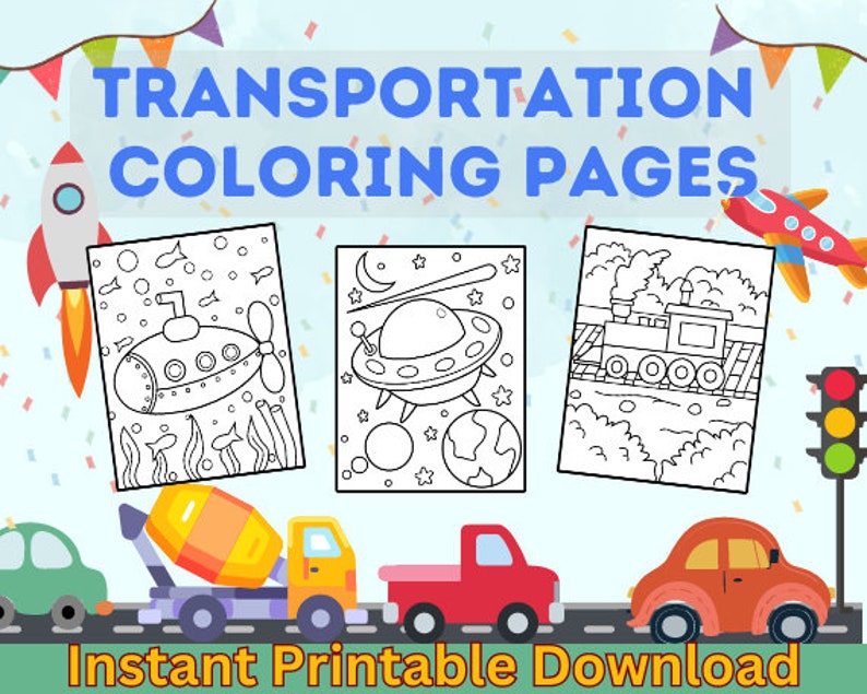 30 Cute Transportation Coloring Pages, Instant Printable Download - Etsy