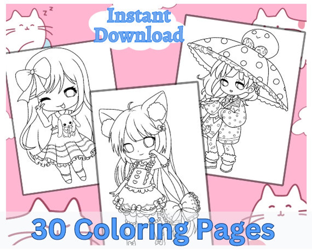 30 Chibi Girls Printable Coloring Pages, Instant Download, Cute Kawaii
