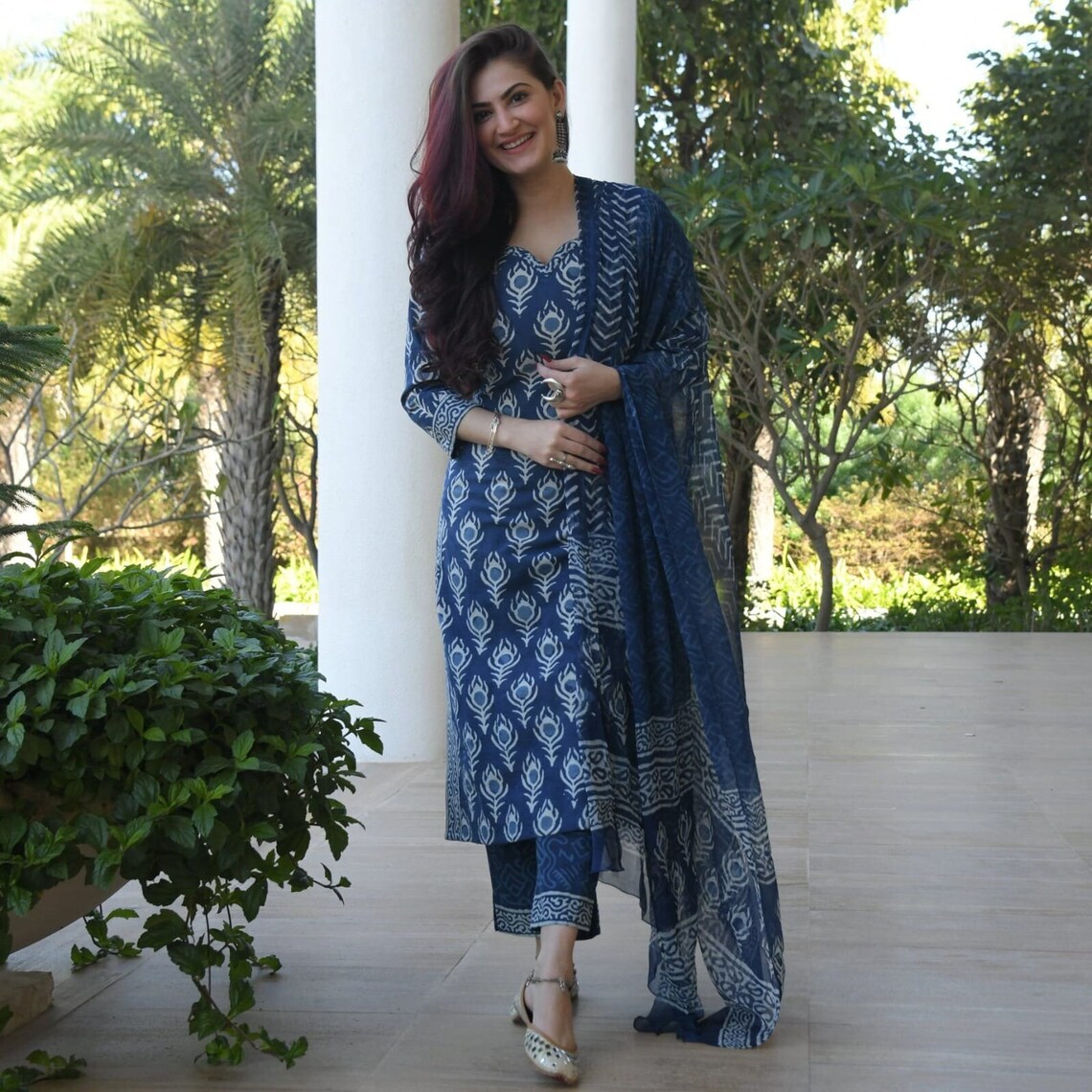 Beautiful Peacock Feather Print Kurti With Pant and Malmal - Etsy