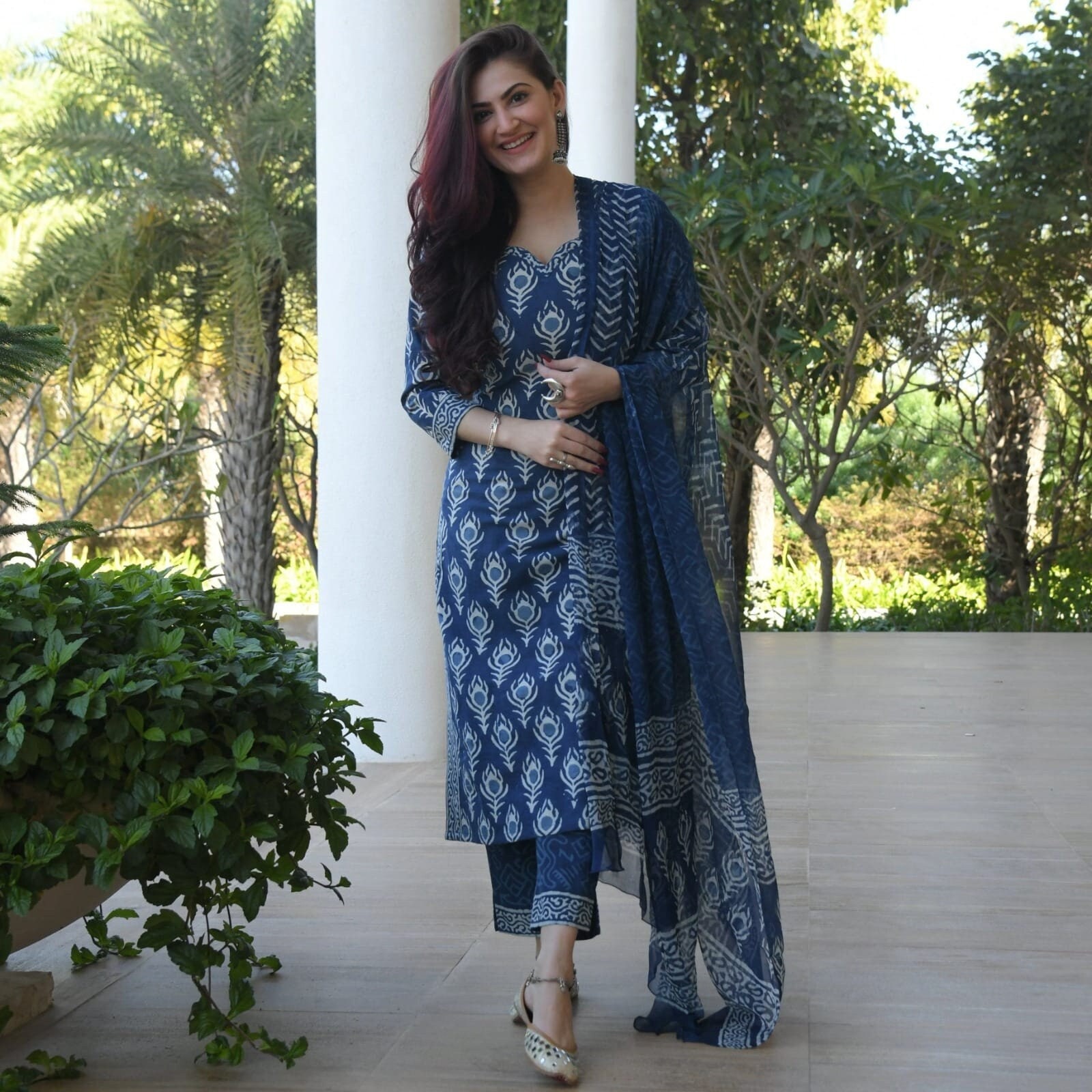 Beautiful Peacock Feather Print Kurti With Pant and Malmal - Etsy