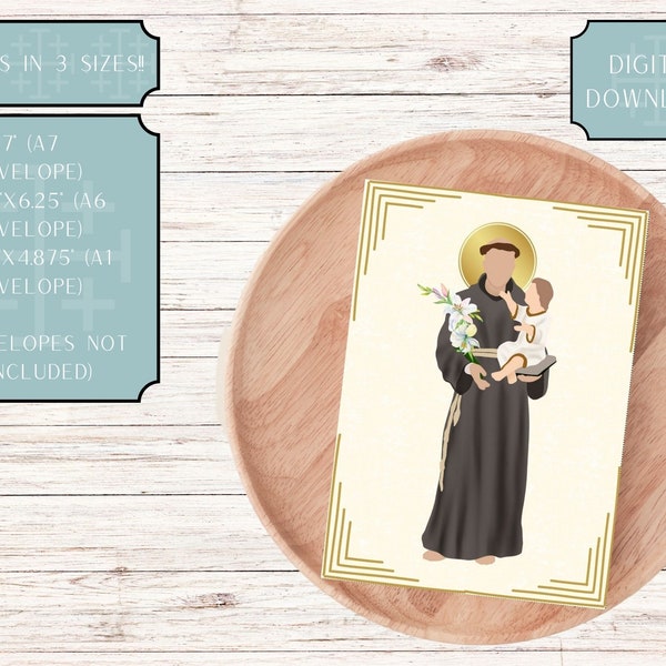 Saint Anthony of Padua Printable / Digital Download Card in 3 Sizes