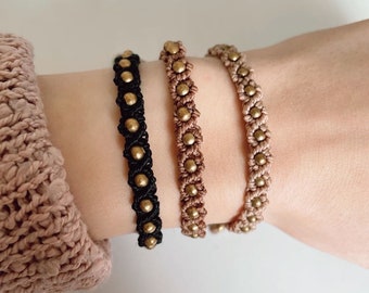 Pulsera macrame hecha a mano, pulseras de amistad PBoho con cuentas de latón, pulseras impermeables, pulsera de cordón encerado, estilo pura vida