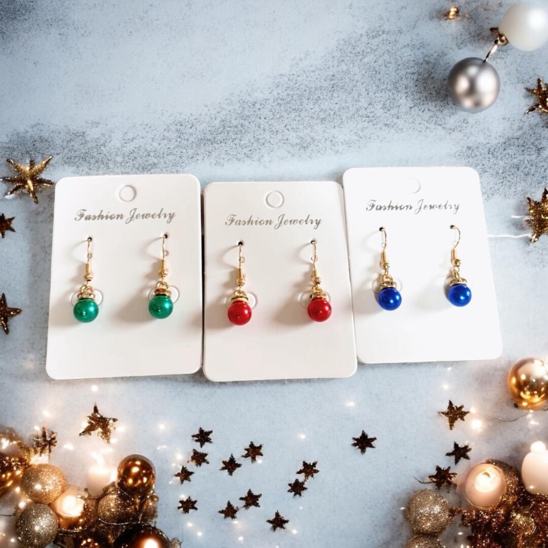 2 Paar Weihnachtsohrringe Damen - Glitzer Kugel Design, Rot/grün/silber, Für Party & Geschenk