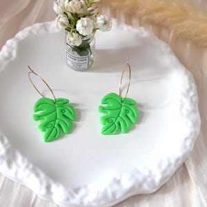 Monstera earrings | Polymer clay earrings | Statement earrings | Neon |