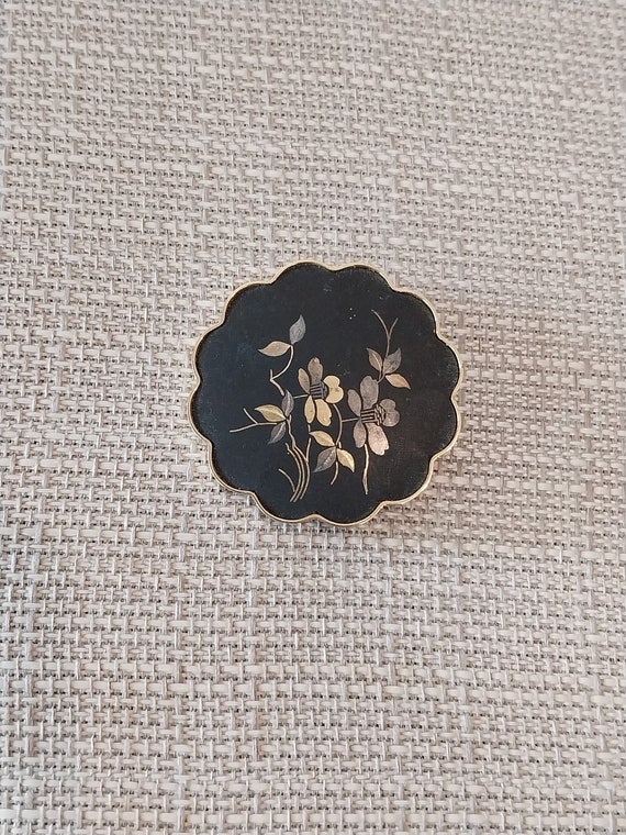 Vintage Amita Japan Black and Gold Floral Brooch