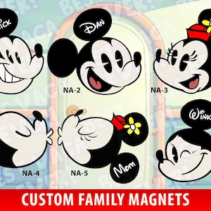 DISNEY DOOR DECORATIONS 1 Magnet or Decal Custom Personalized Mickey Mini New Cartoon Mashup Characters Family Member Cruise Vacation Resort