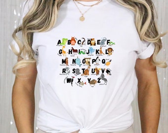 Alphabet Shirt, ABC Shirt, Animals Alphabet T-Shirt, Alphabet Shirt for Teachers, Back to School, Teacher Shirt, Kindergarten Teacher Shirt