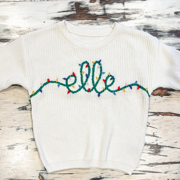 Custom Hand Embroidered Christmas Lights Toddler Sweater