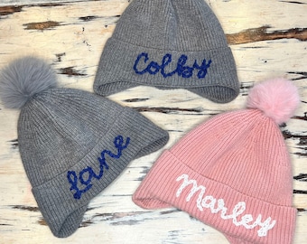 Handgeborduurde baby peuter gepersonaliseerde wintermuts