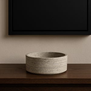 Silver Travertine Round Bowl, Natural Stone Grey Decorative Centerpiece