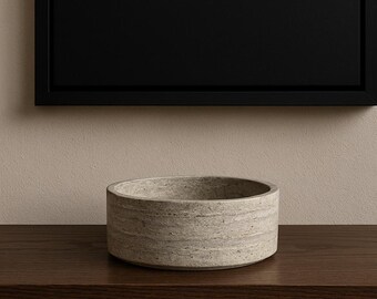 Cuenco redondo de travertino plateado, centro de mesa decorativo de piedra natural gris