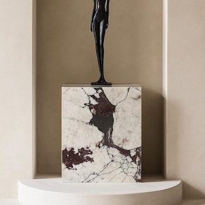 Honed Violet Marble Plinth with Burgundy Veining – Sculptural Display Pedestal – Luxury Stone Side Table – Custom Size Available