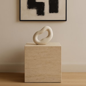 Travertine Plinth Side Table, Natural Stone Nightstand, Minimalist End Table