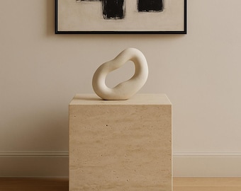 手作りのトラバーチンサイドテーブル：収納付き天然石ナイトスタンド