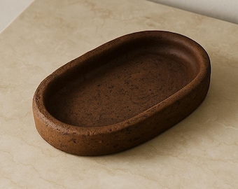 Handmade Brown Clay Rustic Oval Tray