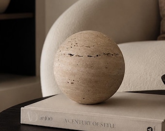 Natural Travertine Stone Sphere: Hand Honed Marble Orb