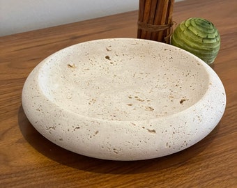 Beige Travertine Catchall, Travertine Infinity Bowl, Travertine Centrepiece, Roman Marble Round Bowl, Monumental Travertine Bowl