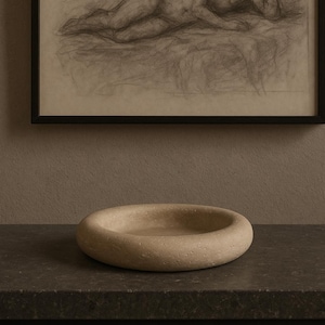Beige Travertine Round Catchall, Natural Stone Decorative Bowl